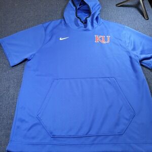 Nike Kansas Jayhawks Performance Dri-FIT Short Sleeve Hoodie Mens XL Blue NWT
